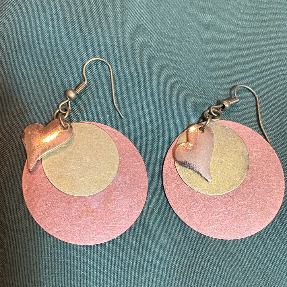 Heart Charm Pink and Gold Earrings